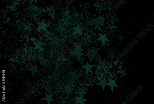 Dark Green vector background with beautiful snowflakes, stars.
