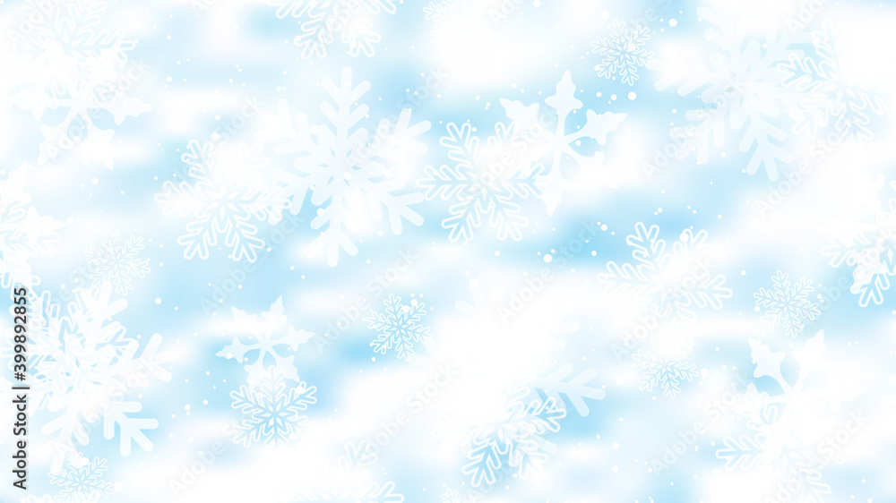 Seamless blue background with snowflakes. Vector Illustration. Merry Christmas and Happy New Year greeting card design with white snow on blue background.