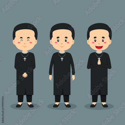 Catholic Priest Character with Various Expression