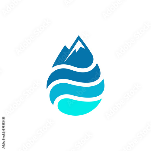 Mountain water simple flat logo template in blue color