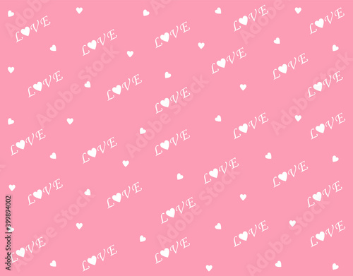 Pink seamless pattern Valentine's Day with white hearts and text love, art, cute card, concept of love, decoration, romantic, isolated, nice design, vector illustration