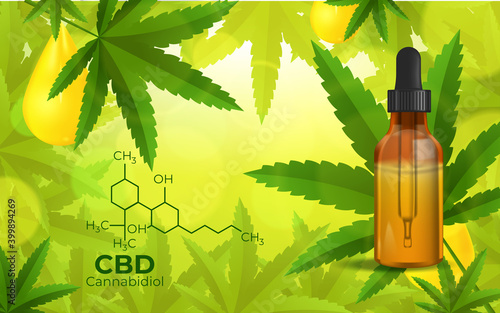 CBD Chemical Formula, Growing Marijuana, cannabinoids and health, medical marijuana, CBD elements in Cannabis. Beautiful background of green cannabis flowers A place for copy space