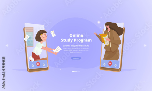 Submit school assignments illustration for online learning concepts
