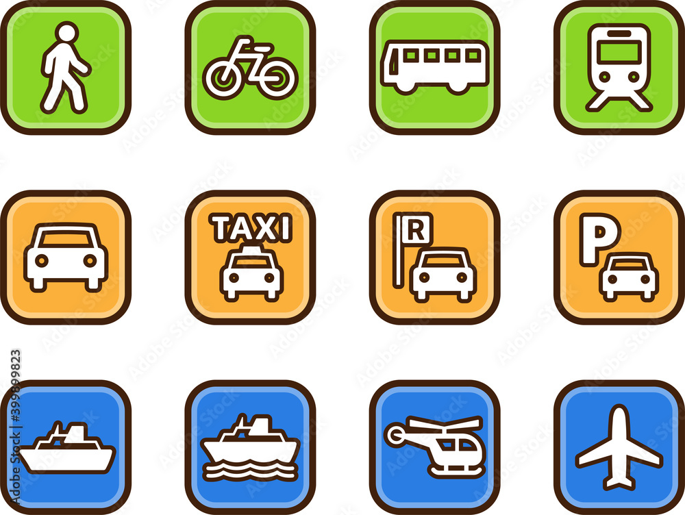 交通手段のアイコンセット （アプリ風ver.）