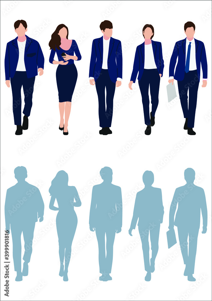 Fototapeta premium Businessman and women with suits standing in white background, Businessman people, group of men and women, wearing working outfit, shadow