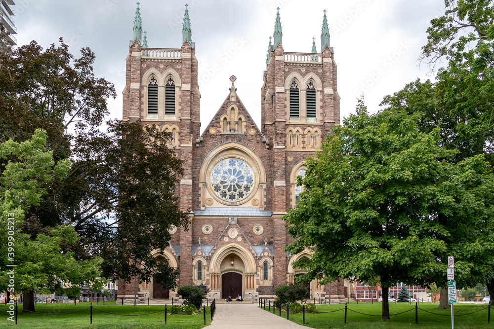 London, Ontario, Canada - August 30, 2020:
St Peter's Cathedral Basilica in London, Ontario, Canada. Built in the 1880s in French Gothic style.