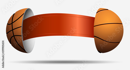 basketball halves with red ribbon inside. Ball for choosing an opponent. Sports lot, luck. Vector