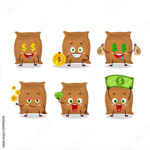 Flour sack cartoon character with cute emoticon bring money