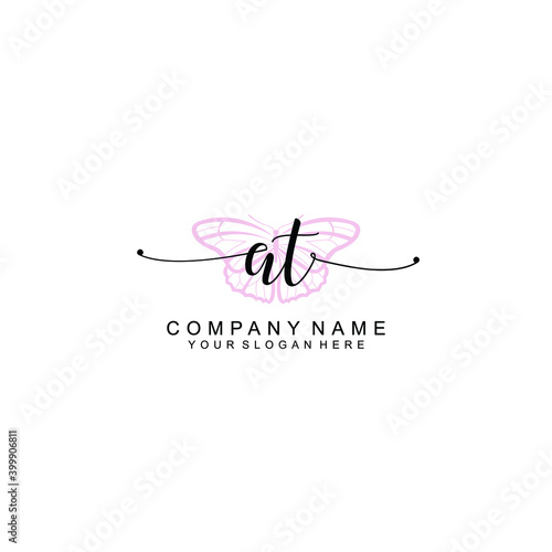 Initial AT Handwriting, Wedding Monogram Logo Design, Modern Minimalistic and Floral templates for Invitation cards 