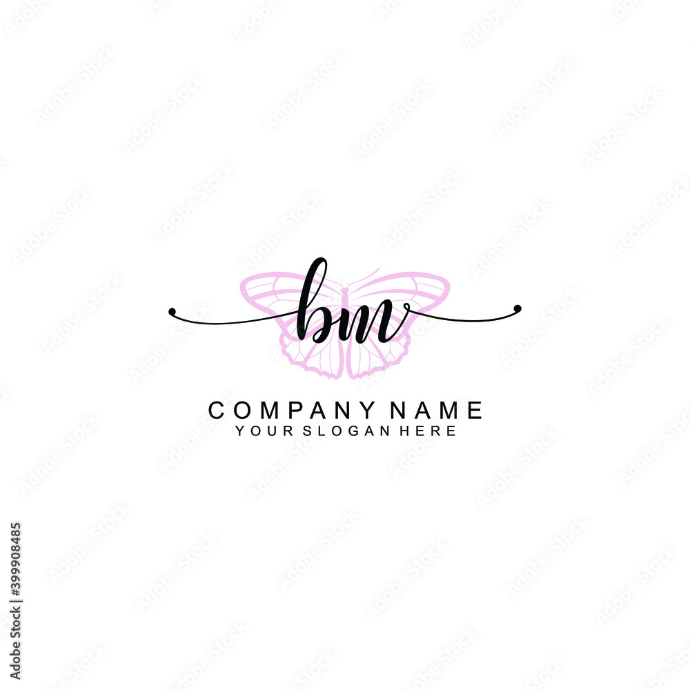 Initial BM Handwriting, Wedding Monogram Logo Design, Modern Minimalistic and Floral templates for Invitation cards	
