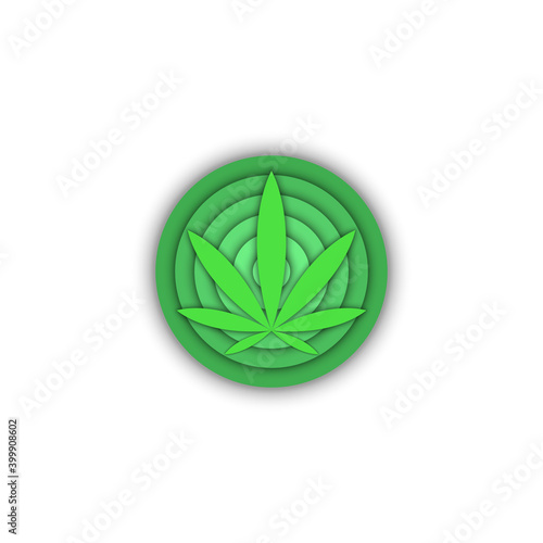 Medical cannabis logo, round shape, 3d cannabis leaf print t-shirt, green gradient.
