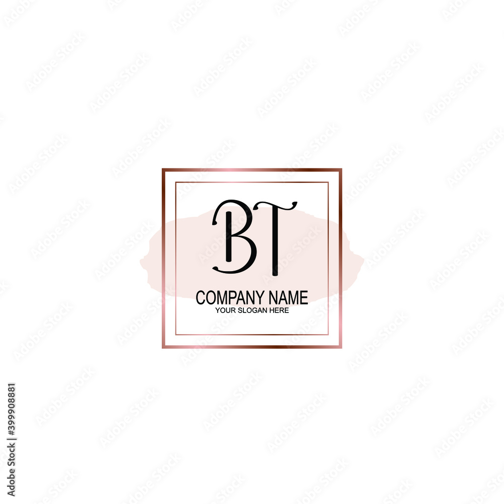 Initial BT Handwriting, Wedding Monogram Logo Design, Modern Minimalistic and Floral templates for Invitation cards	
