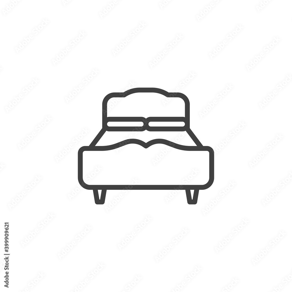 Double bed line icon. linear style sign for mobile concept and web design. Bed with pillows outline vector icon. Furniture symbol, logo illustration. Vector graphics Double bed line icon. linear style sign for mobile concept and web design. Bed with pillows outline vector icon. Furniture symbol, logo illustration. Vector graphics