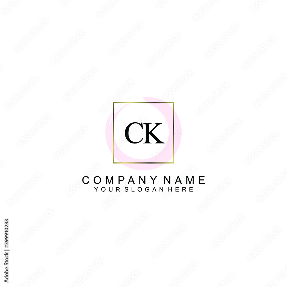 Initial CK Handwriting, Wedding Monogram Logo Design, Modern Minimalistic and Floral templates for Invitation cards	
