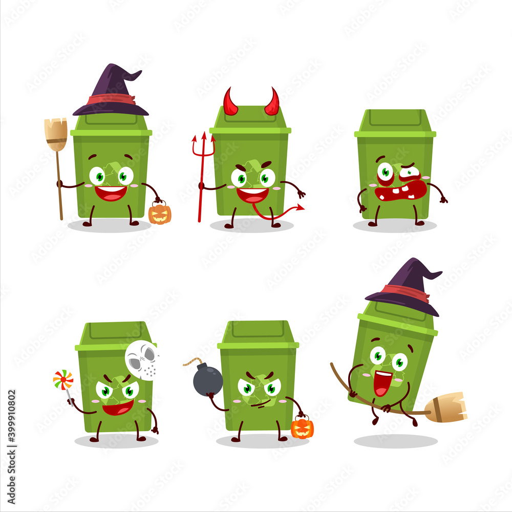 Halloween expression emoticons with cartoon character of recycle trash can Halloween expression emoticons with cartoon character of recycle trash can