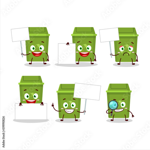 Recycle trash can cartoon character bring information board