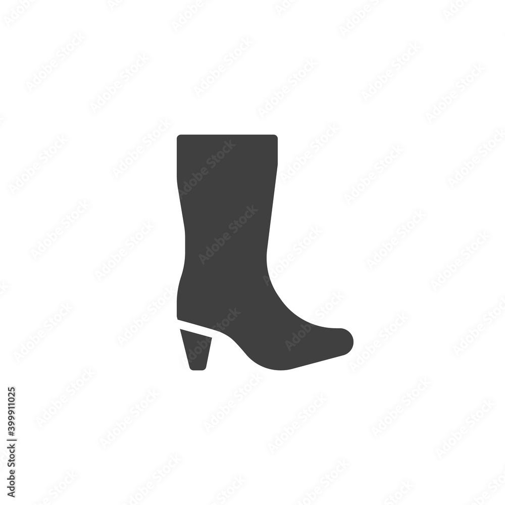 Woman high heel shoe boot vector icon. filled flat sign for mobile concept and web design. High boot glyph icon. Symbol, logo illustration. Vector graphics Woman high heel shoe boot vector icon. filled flat sign for mobile concept and web design. High boot glyph icon. Symbol, logo illustration. Vector graphics