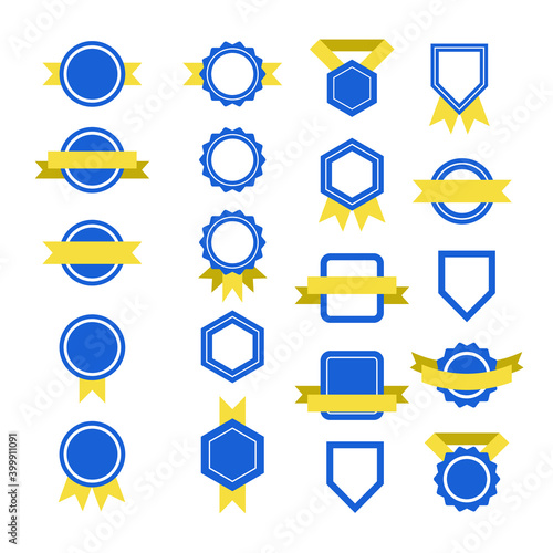 Badge shield icon flat vector illustration yellow and blue color for your design