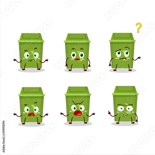 Cartoon character of recycle trash can with what expression