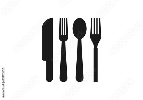 Cutlery silhouettes. Fork spoon knife black icon set. Black silverware sign. Vector utensil illustration restaurant symbols photo