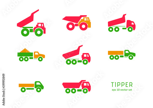 Tipper - vector icons set. Symbol for web, infographics, print design and mobile UX/UI kit. Vector illustration, EPS10