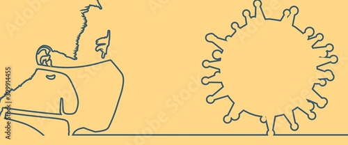 Abstract icon of man wearing a medical mask. Thin line style