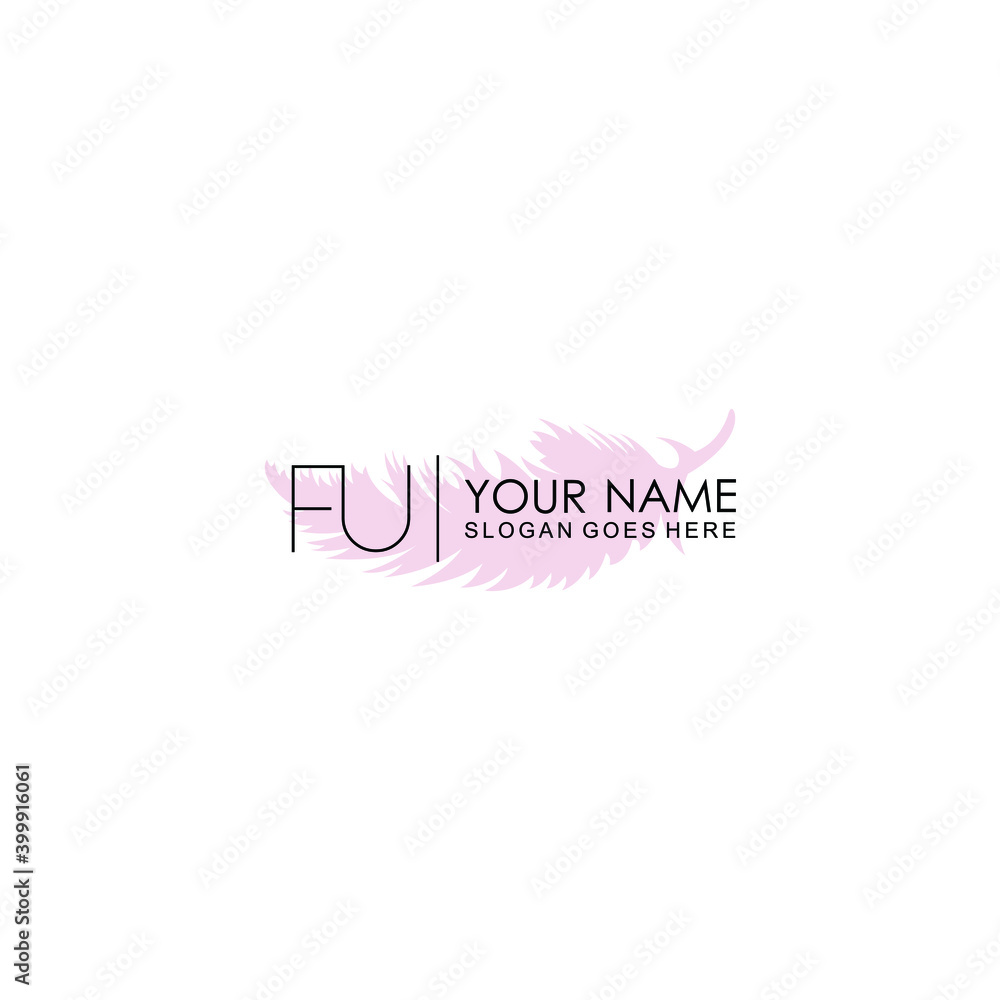 Initial FU Handwriting, Wedding Monogram Logo Design, Modern Minimalistic and Floral templates for Invitation cards	
