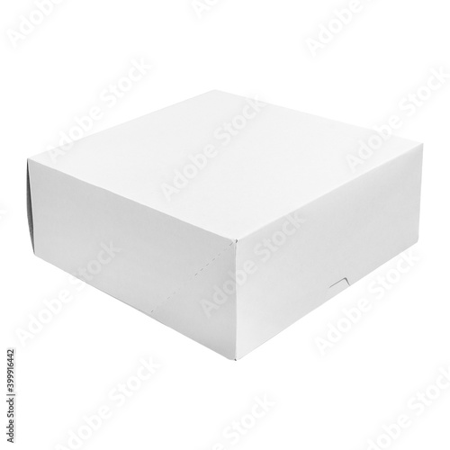 Light cardboard box for a hamburger or cake. Closed, isolated on white