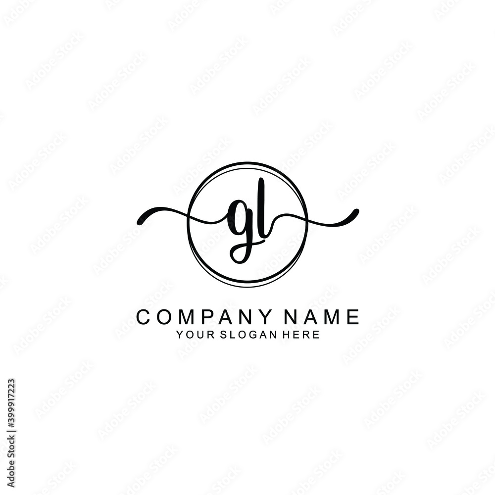 Initial GL Handwriting, Wedding Monogram Logo Design, Modern Minimalistic and Floral templates for Invitation cards	
