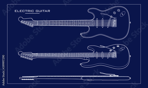 Electric Guitar Line Drawing Vector Blueprint