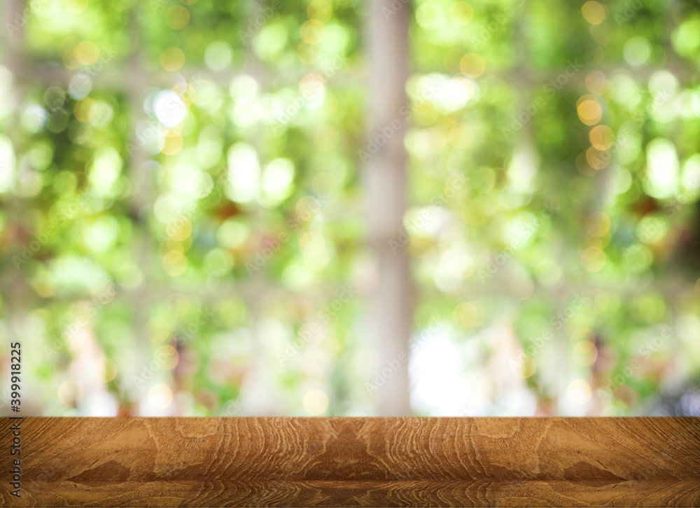 wood table top counter for display product on blur green wood table top counter for display product on blur green