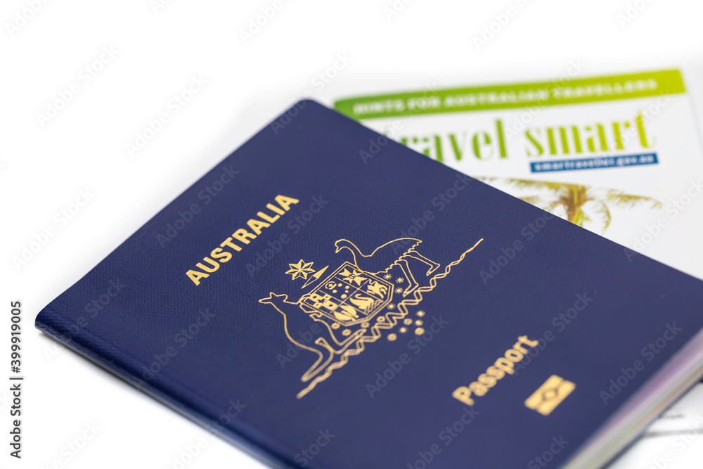 Australian Passport, essential for all overseas travel isolated on white background. Australian Passport, essential for all overseas travel isolated on white background.