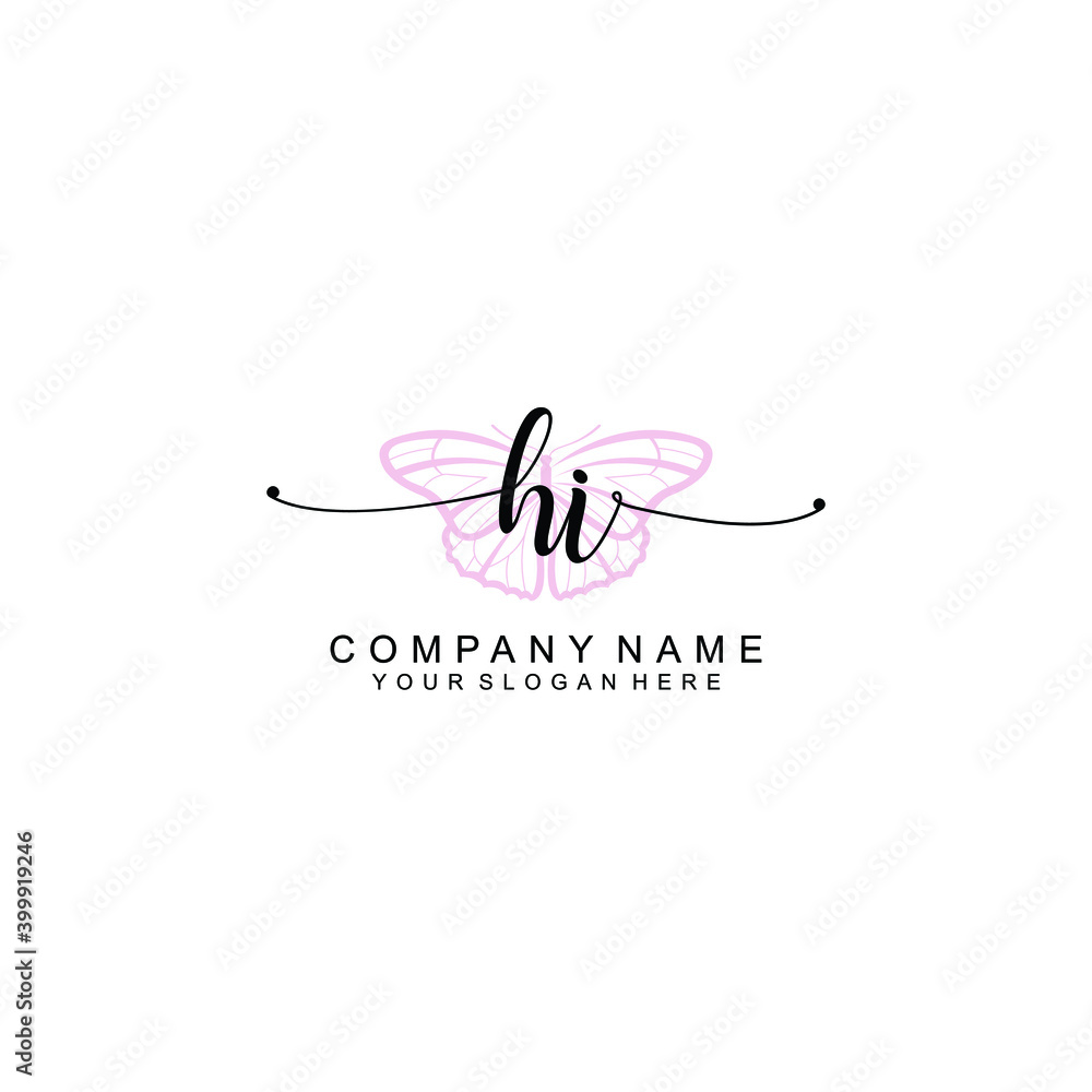 Initial HI Handwriting, Wedding Monogram Logo Design, Modern Minimalistic and Floral templates for Invitation cards	
