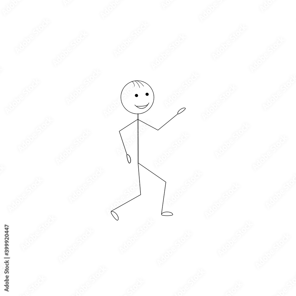 Happy stick man sketch goes isolated on white background Happy stick man sketch goes isolated on white background