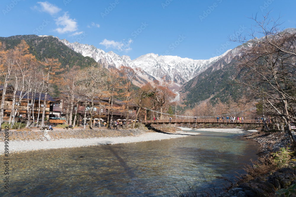 Kamikochi high mountain valley located in the Hida Mountains also called the Northern Japan Alps.Azusa River beautiful landscape National Parks Nagano Japan