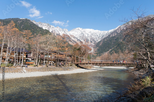 Kamikochi high mountain valley located in the Hida Mountains also called the Northern Japan Alps.Azusa River beautiful landscape National Parks Nagano Japan