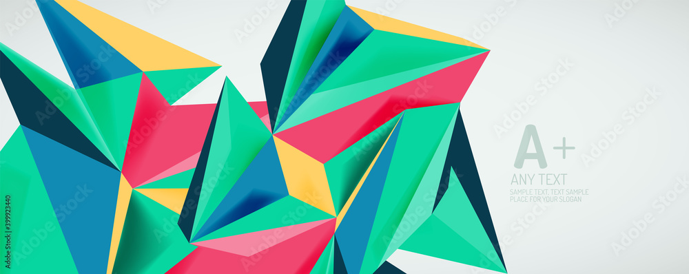 Vector triangle geometric backgrounds. Low poly 3d shape on light backdrop. Vector illustration for covers, banners, flyers and posters and other designs Vector triangle geometric backgrounds. Low poly 3d shape on light backdrop. Vector illustration for covers, banners, flyers and posters and other designs