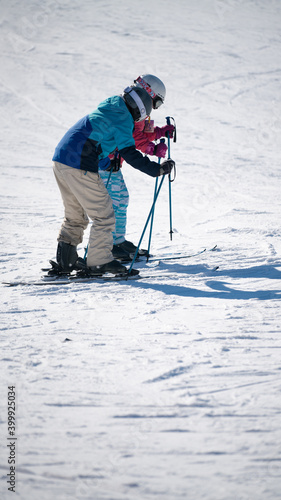 Winter sport, First time practicing skiing at Jisan Forest Ski Resort South Korea. Tourists and local people enjoy playing ski during winter season. 