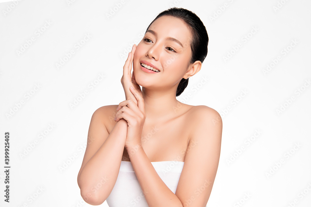 Beautiful Young asian Woman with Clean Fresh Skin, on Pink background, Face care, Facial treatment. Cosmetology, beauty and spa. Asian women portrait Beautiful Young asian Woman with Clean Fresh Skin, on Pink background, Face care, Facial treatment. Cosmetology, beauty and spa. Asian women portrait
