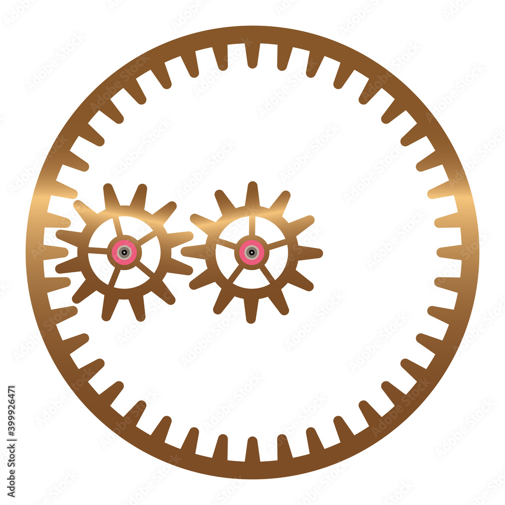 Large cogwheel with internal teeth and two clock gears. Vector