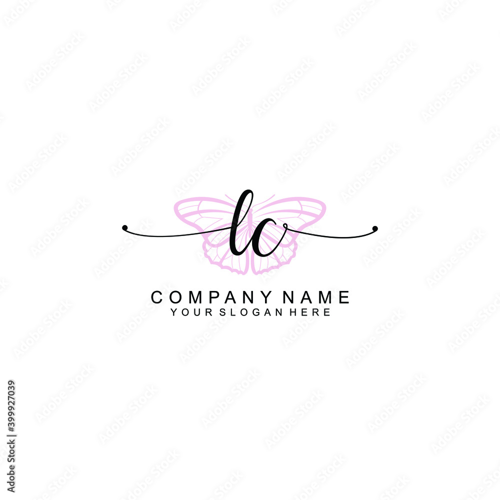 Initial lc handwriting, wedding monogram logo design, modern