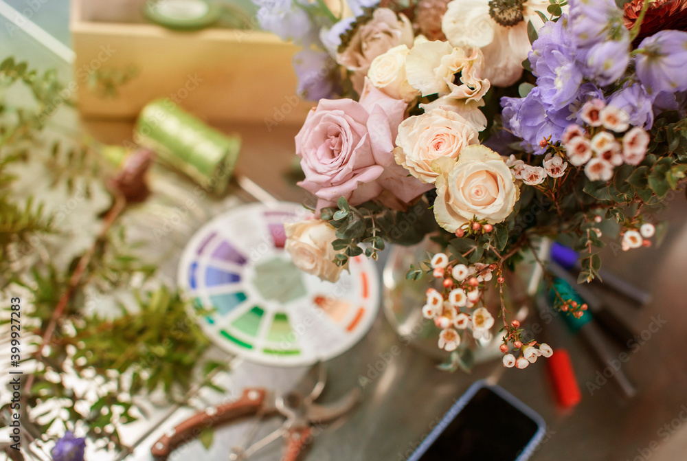 Obraz premium hand made designer bouquet of flowers in the Floristics Studio