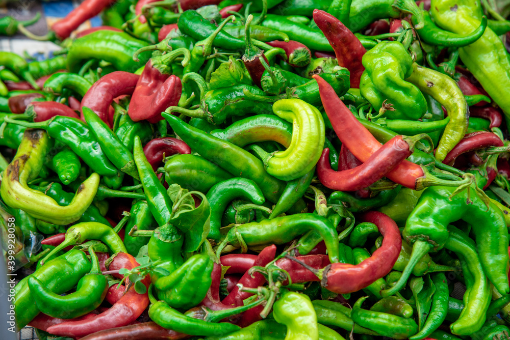 red and green pepper on Turkish market counter, no people red and green pepper on Turkish market counter, no people