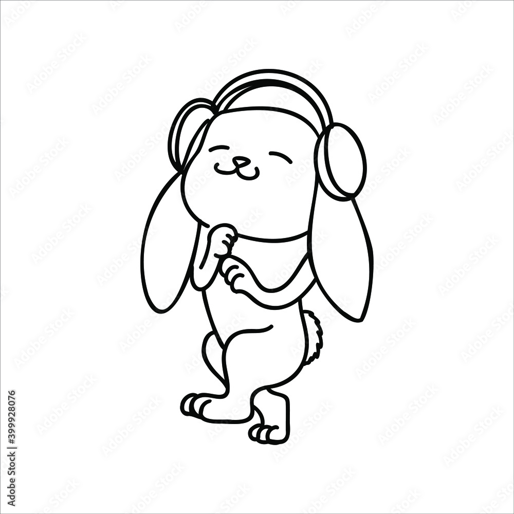 Fototapeta premium happy bunny in headphones contour on the white background