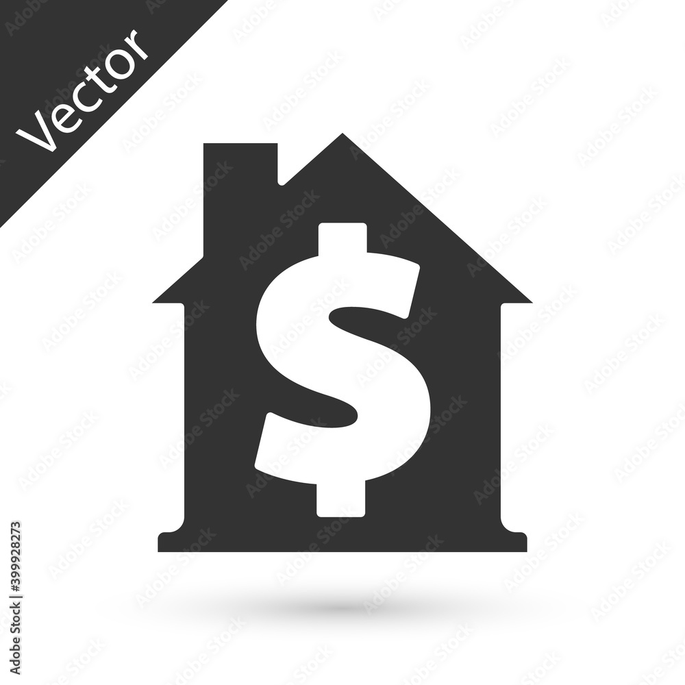 Grey House with dollar symbol icon isolated on white background. Home and money. Real estate concept. Vector. Grey House with dollar symbol icon isolated on white background. Home and money. Real estate concept. Vector.