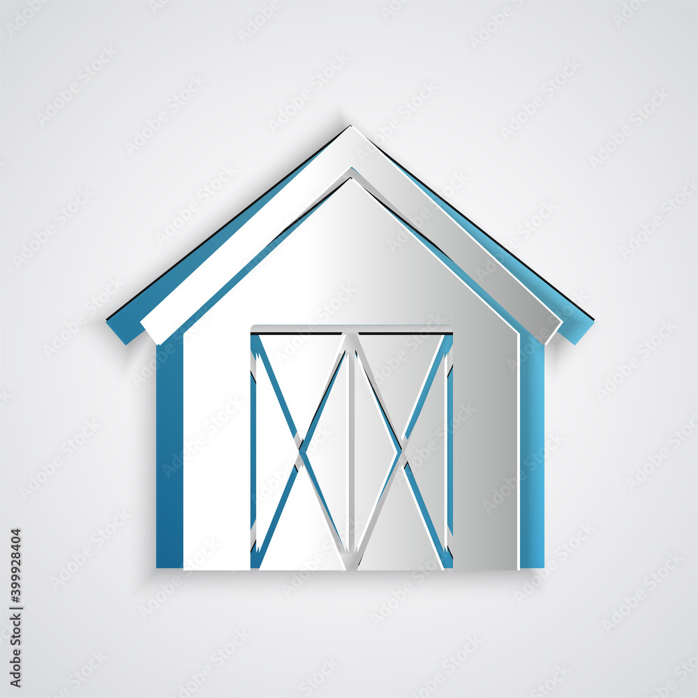 Paper cut Farm house icon isolated on grey background. Paper art style. Vector. Paper cut Farm house icon isolated on grey background. Paper art style. Vector.