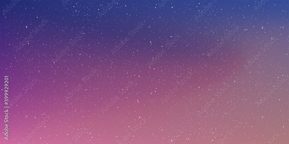 Realistic starry nights with bright shining stars in the gradient sky. Vector illustration.