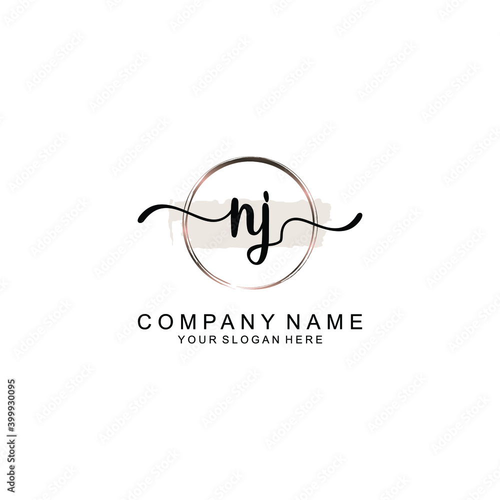 Initial NJ Handwriting, Wedding Monogram Logo Design, Modern Minimalistic and Floral templates for Invitation cards	
