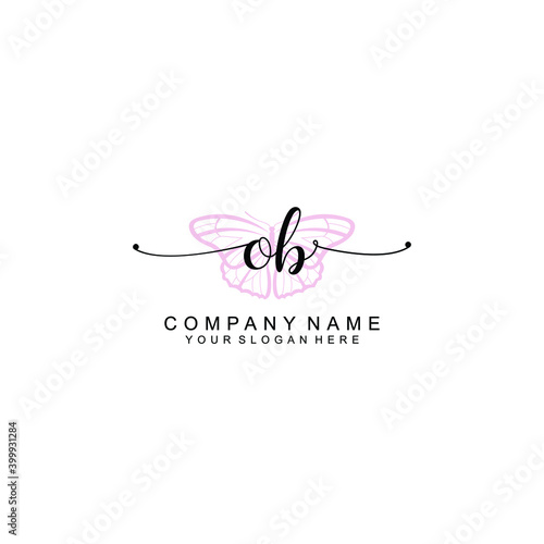 Initial OB Handwriting, Wedding Monogram Logo Design, Modern Minimalistic and Floral templates for Invitation cards 