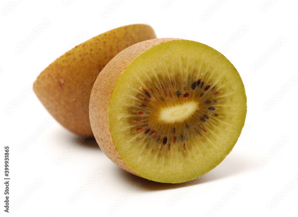 golden kiwi (Actinidia chinensis) on white background golden kiwi (Actinidia chinensis) on white background